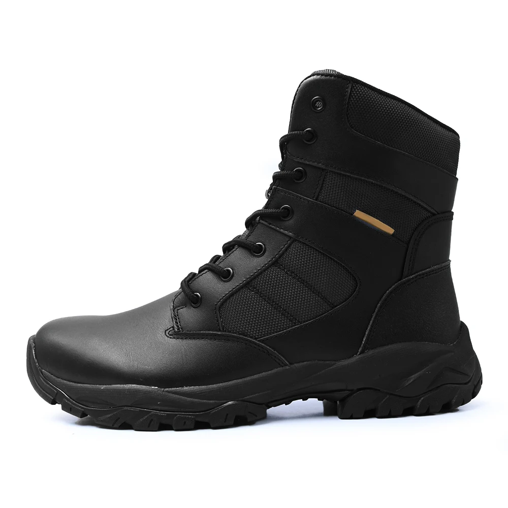 Genuine Leather Rubber Outsole Black Color Customized Man Police Army Military Boots