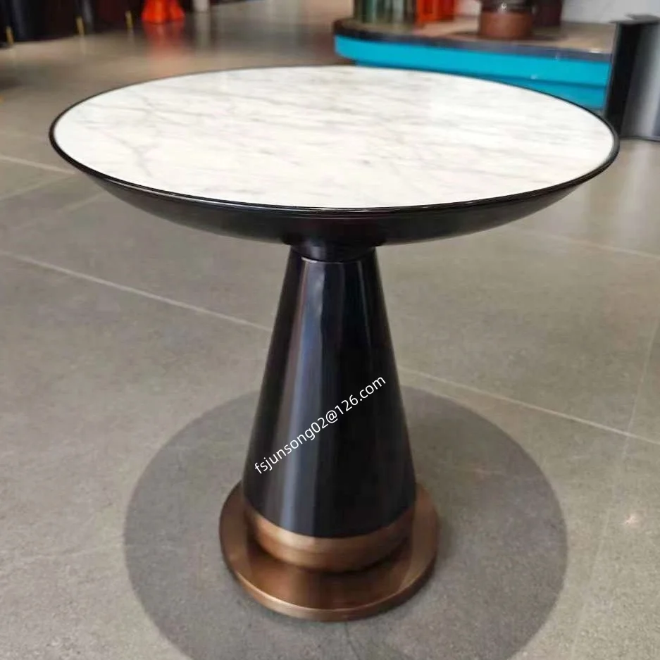 JS FA10 Classic Glossy Black Metal Afternoon Tea Table Living Room Coffee Table White Marble Top Round Side Table Rose Gold
