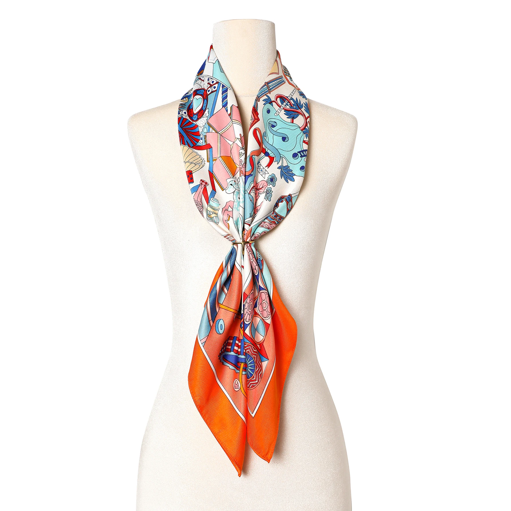 Fashion Printed Twillies  Silk Scarf 90*90 Big Muslim Scarf Hijab Print New Satin Silk  Bandana Women Square Digital