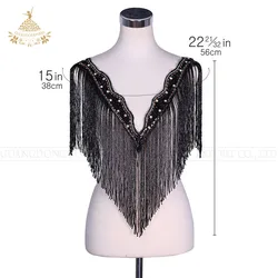 High quality wholesale beaded bridal wedding evening dress tassel fringe and trims rhinestone neckline applique