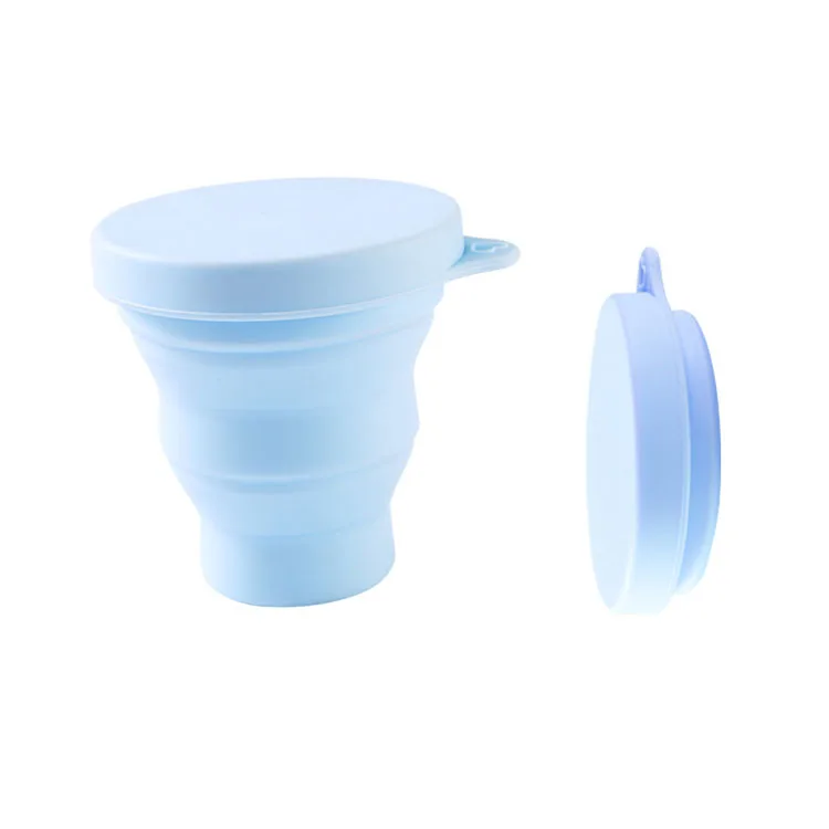 Portable OEM Custom Logo Reusable Collapsible Travel Coffee Mug Silicone Foldable Coffee Mug Cup With Lid