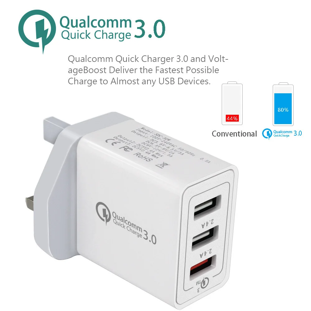 Hot sale Original Factory Quality Universal QC3.0 Fast Charging USB travelling Charger With 3 Ports EU US Plug wall Charger