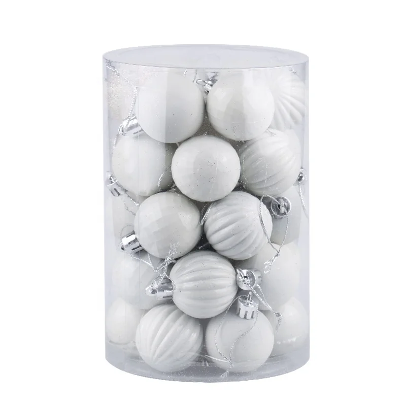 8cm/24pcs Plain blue Hanging Christmas Plastic Balls with shiny/matte/glitter balls for  Christmas Party