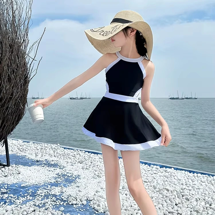 black and white one-piece beach swimsuit   swimwear girls swim suit