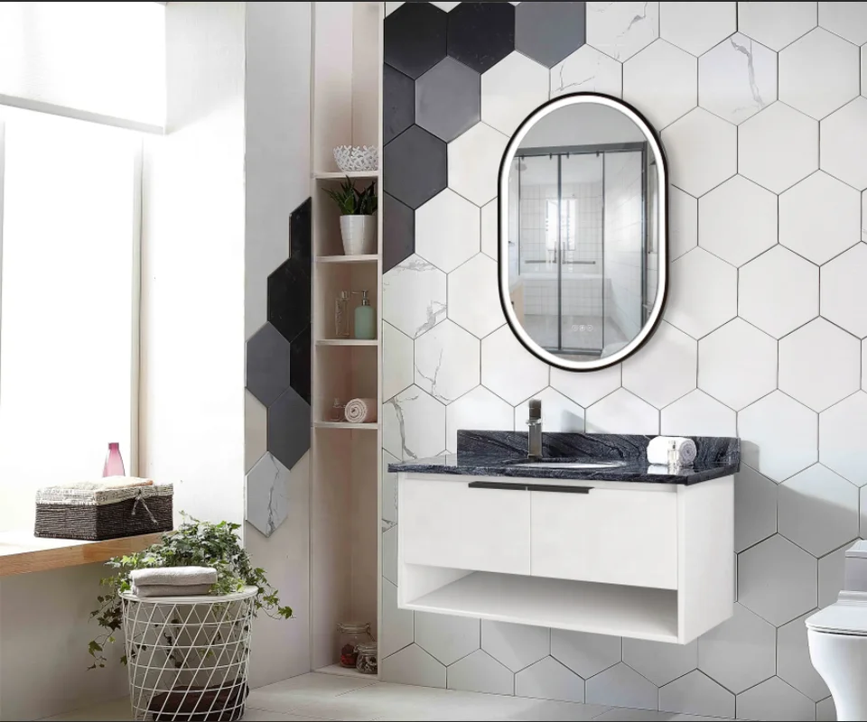 Bathroom wall mounted playground shape framed bath mirror smart led mirror bathroom