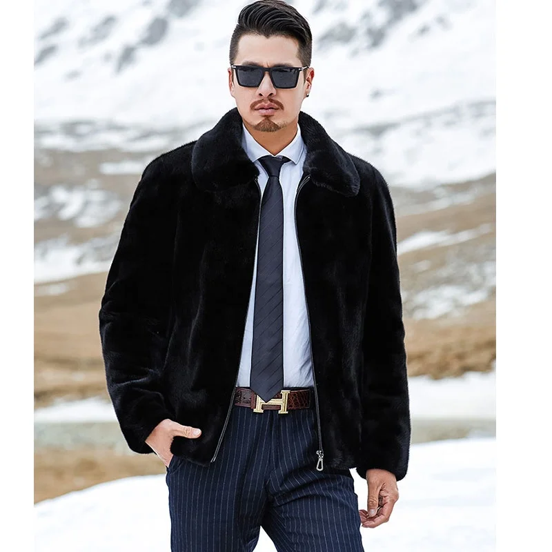 Classic Mink Fur Coat black mink coat winter jacket Fur Bomber Jacket for Men