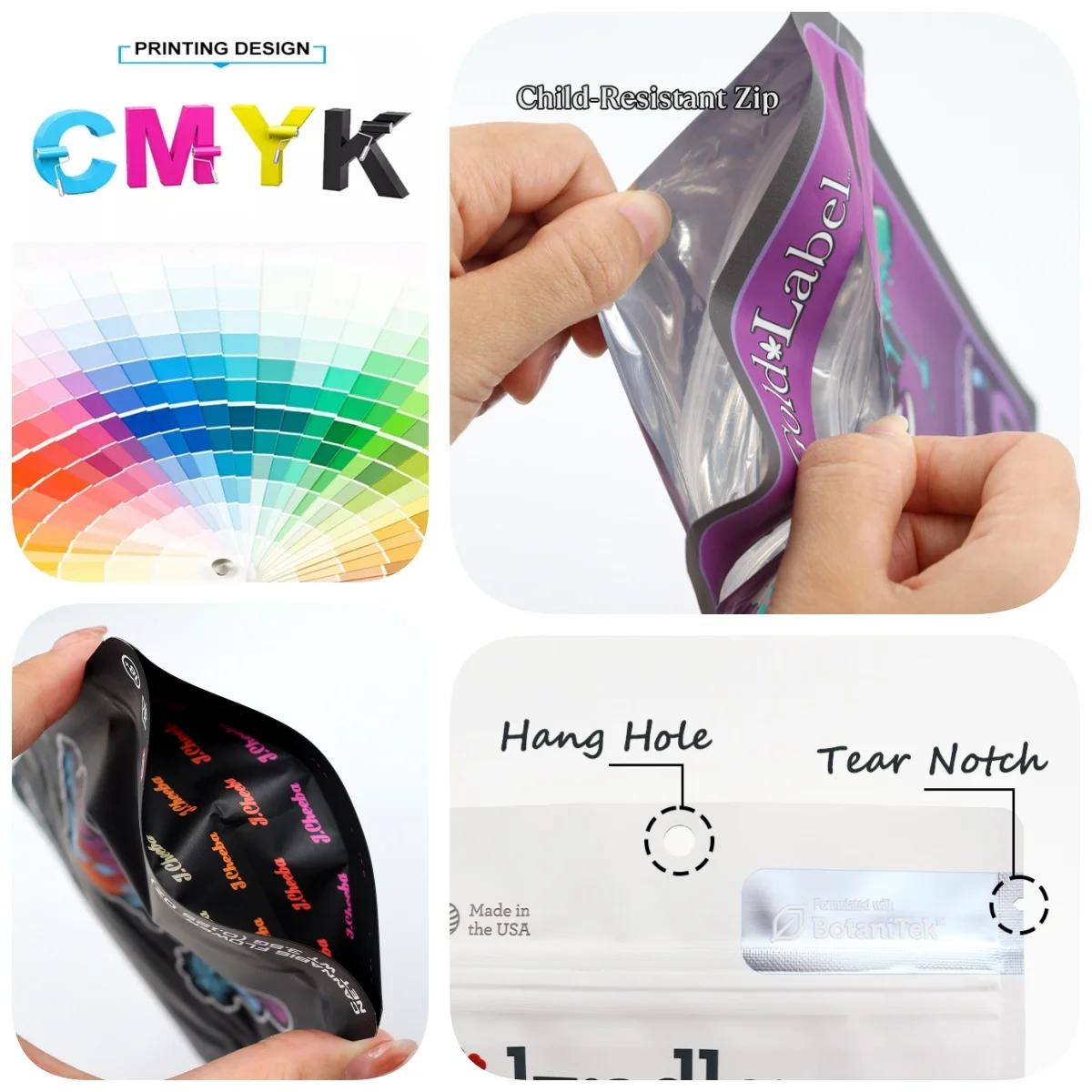 Custom 7g 14gram Printed Standup Pouch Resealable Zipper Edible Gummy 3.5 Mylar Bags With Own Logo