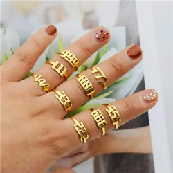 Lucky Number 111-999 Stainless Steel Tarnish Free 18k Gold Plated Open Adjustable Rings Jewelry
