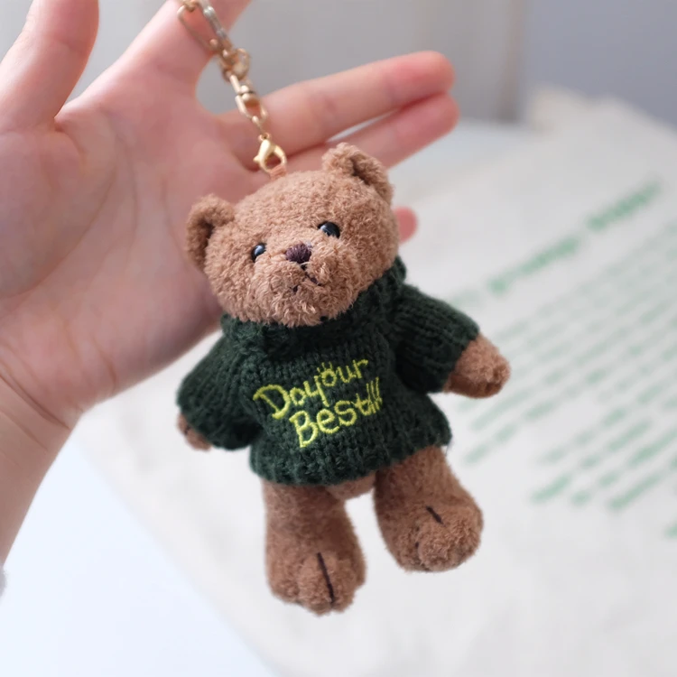 Wholesale custom sweater mini teddy bear plush doll kids gift schoolbags pendant tiny plush keychain toys