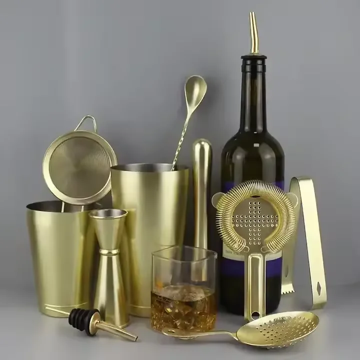 Factory Wholesale 11-piece Matte Gold Stainless Steel Cocktail Shaker set