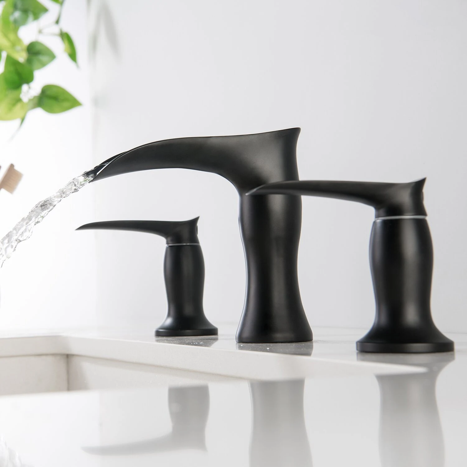 USA Stock 2 Handle 3 Hole Widespread Matte Black Waterfall Bathroom Faucet 8 inch Vanity Sink Faucet