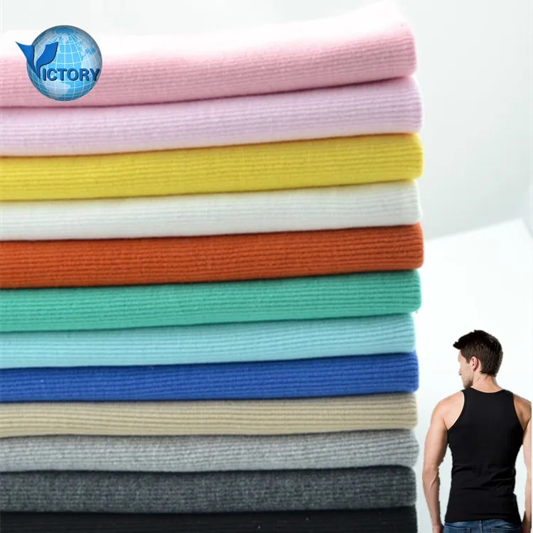 Rib Fabric Organic Cotton Polyester Stretch Lycra Collar Stripe Tubular Ottoman Baby 1x1 2x2 Rib Knit Fabric for Clothes T-Shirt