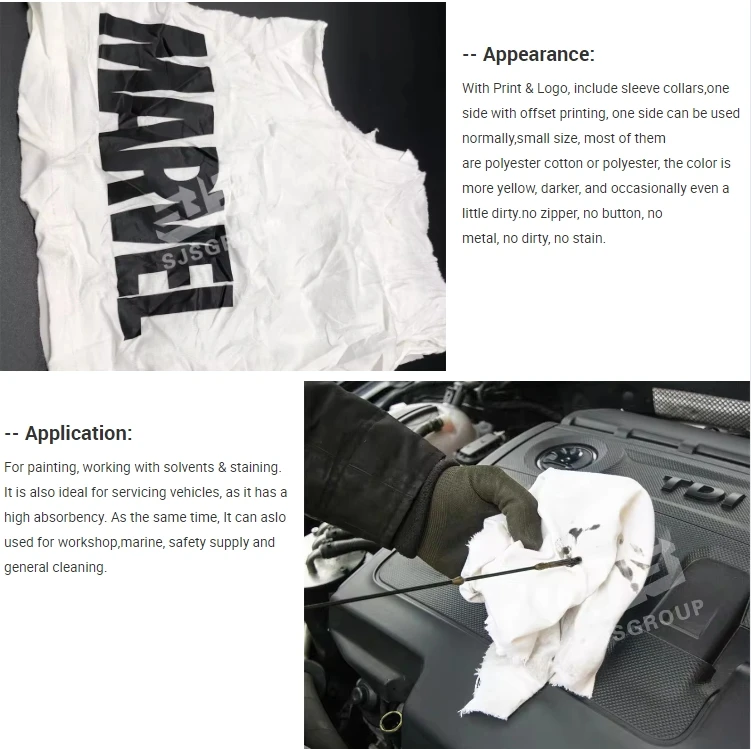 IMPA 232906 Absorb Water Printed White Clean Rag cutting used clothes Cleaning Rags White T Shirt rags