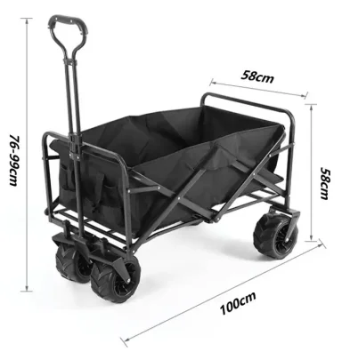 Outdoor Camping Picnic Cart Beach Picnic foldable Camping Wagon Black Adjustable Heavy Duty Collapsible Folding Utility Car Wago