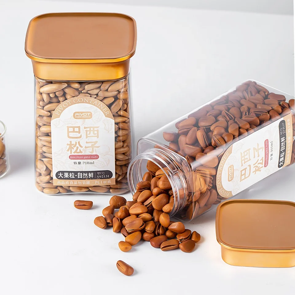 555ml 710ml High-end square Package PET Food Grade Pine Nut Almond Kernel Nuts Pet Plastic Bottle