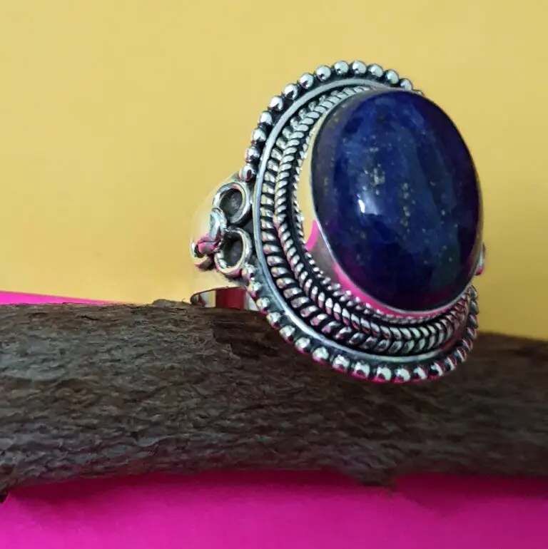 Natural Lapis Lazulli Gemstone 925 Sterling Silver Jewelry Ring Adjustable Crystal Ring For Women