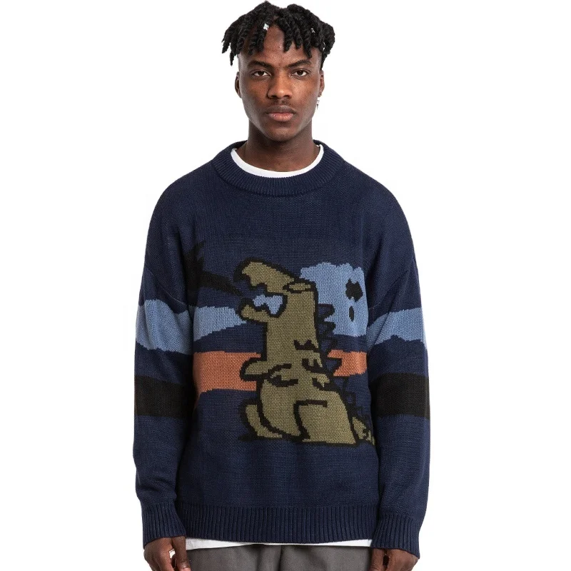 Wholesale Custom Sweater For Men Latest Designs Jacquard Knitwear Cartoon 100% Cotton Wool Knitwear