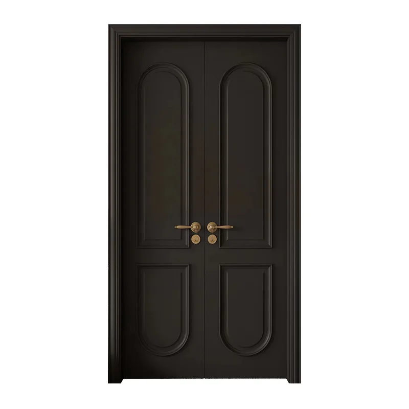 Custom French solid wood composite paint single door black retro style interior door soundproof  bedroom interior panel door