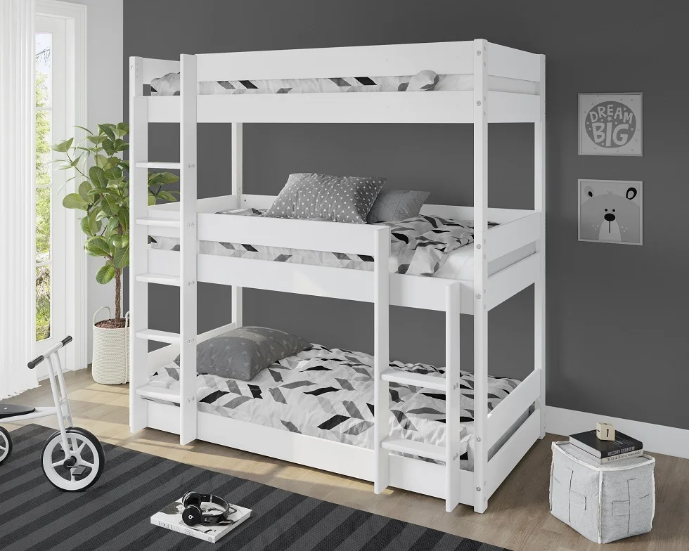 
Bunk Bed Wooden frame triple sleeper children 3ft adult 3 tier bunk bed White 