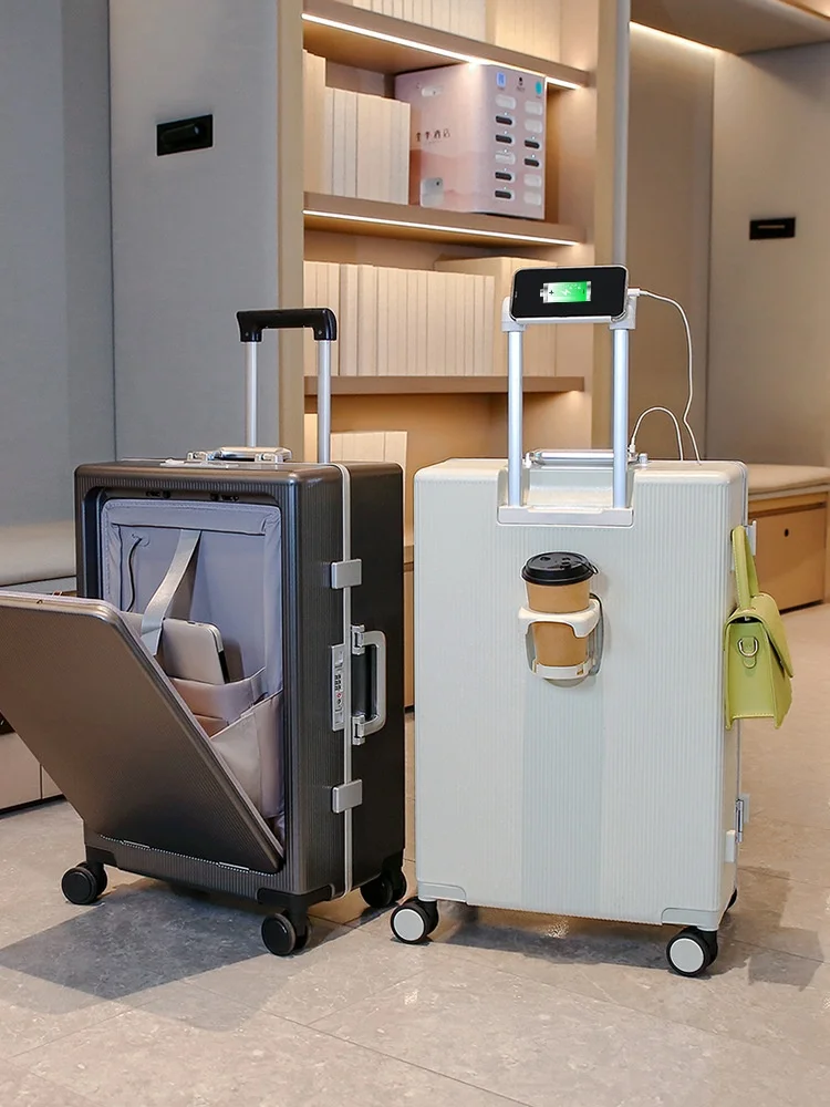 Customized 20-24 Inch Wide ABS Trolley Luggage Unisex USB Carry Suitcase Spinner Outdoor Travel Business Use Lock Opening Method