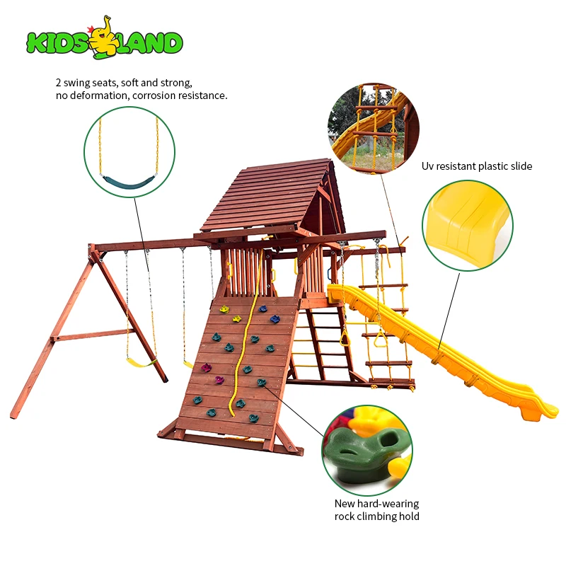 Custom Kids Toy Playground Outdoor Equipment Commercial Backyard Garden Wooden Outdoor Swing Sets