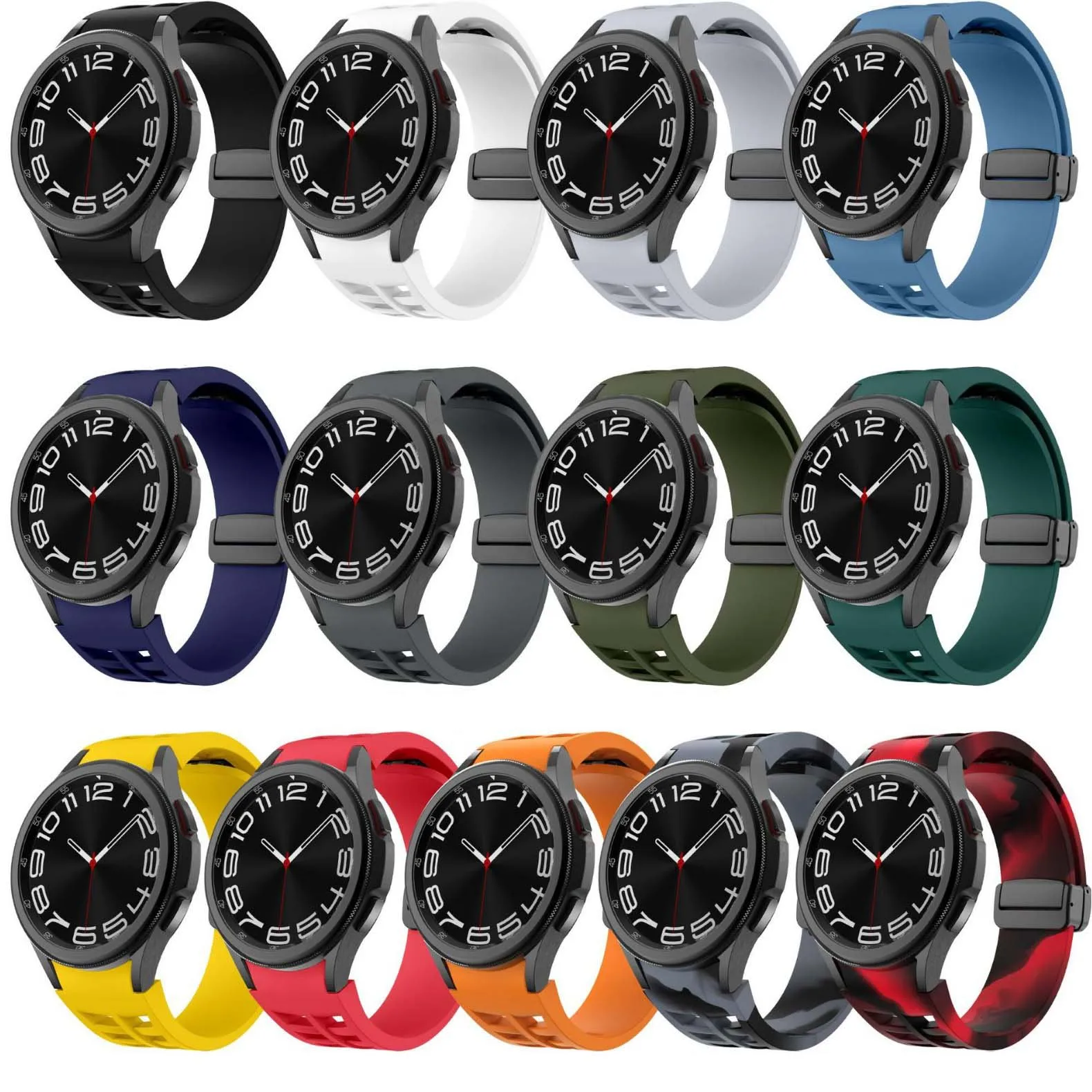 Magnetic Folding Clasp Silicone Watch Strap For Samsung Galaxy Watch 7 6 5 4 Watch Band