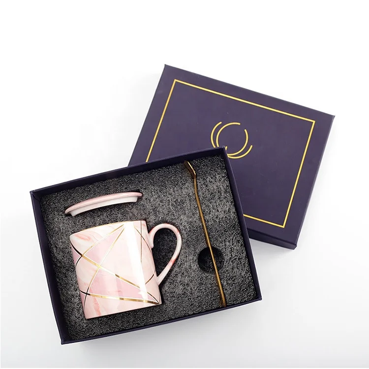 cookware sets coffee cup warmer mug custom printed insulated cups diamond shape marble ceramic mug gift box