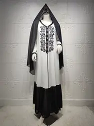 Middle East Dubai Clothes Summer Elegant Embroidered Long Sleeve Islamic Women Dress Chiffon Mesh Patchwork Muslim Hijab Dress