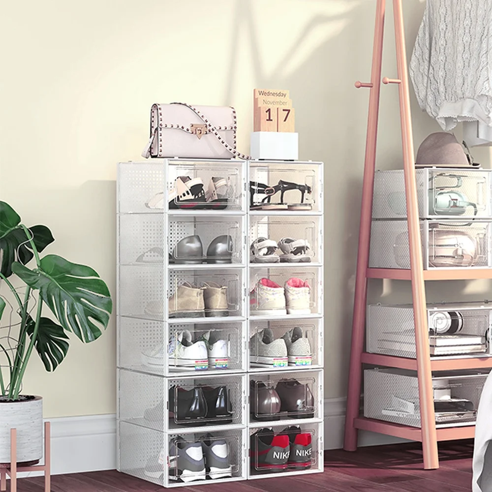 Shoe Box Sneaker Containers Customized Stackable Foldable Transparent Plastic Shoe Box