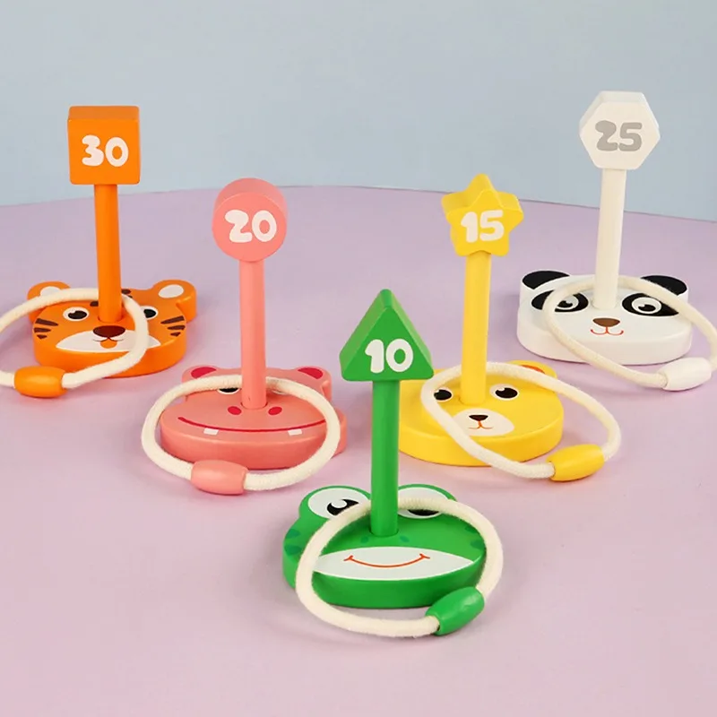 Wooden Ring Throwing Ferrule Funny Kids Party Throwing Game Hoop Ring Toss Toy Indoor Outdoor Parent-child Interaction Toy