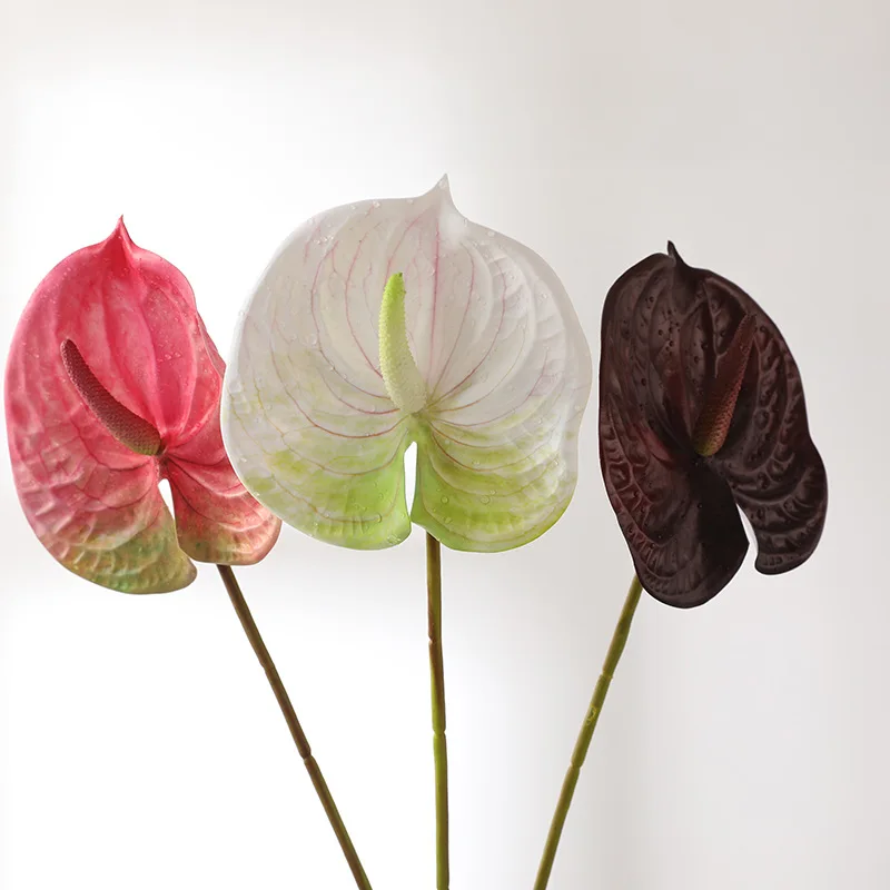 D-AN002 Wholesales Single Artificial Anthuriums Plants 3D print real touch Anthurium For Flowers arrangement Home wedding Decor