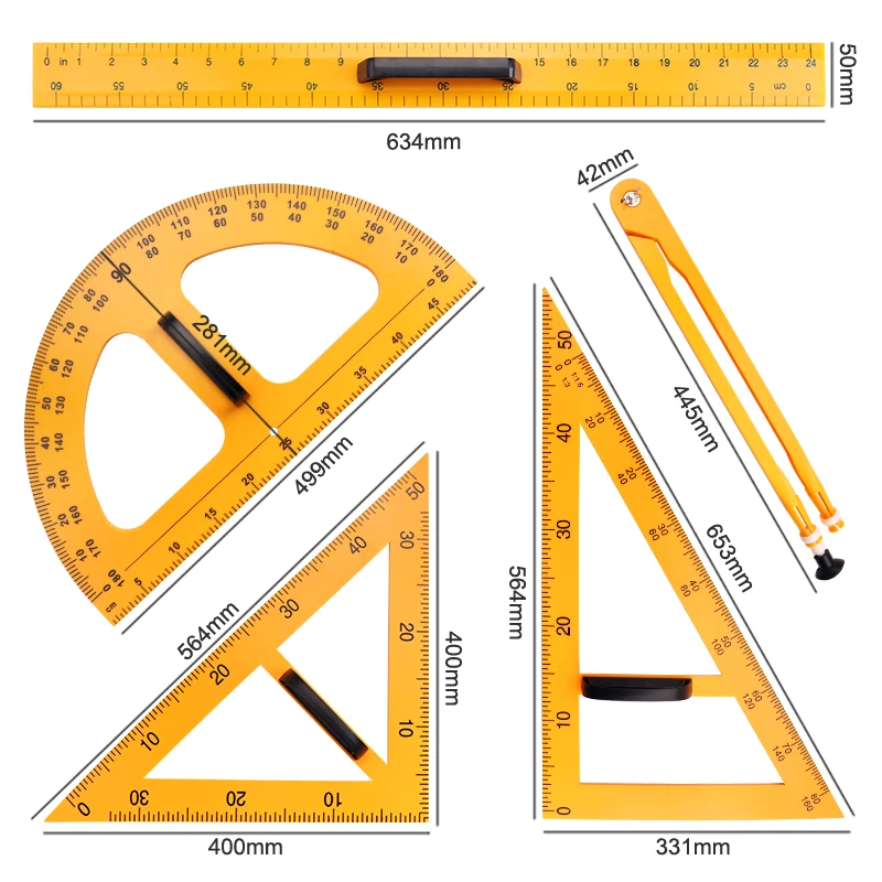 Ruler set for math teaching plastic School Stationery Geometric Math Scale educational equipment for schools