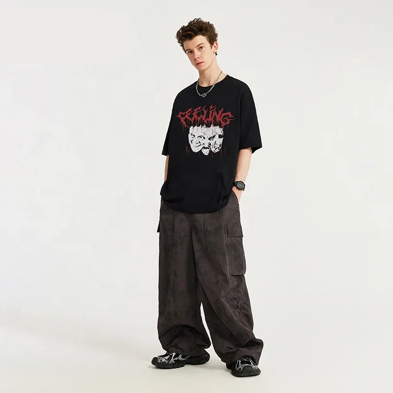 INFLATION Feeling Gothic Letter Printing oversized tshirt unisex streetwear manufacturer custom mens t shirt man clothes graphic