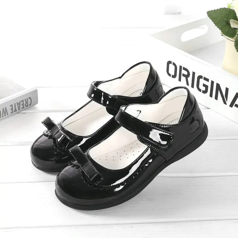 
2021 Customized Wedding Kids Dress Shoes Girls Fashionable PU Soft Girls Black School Shoes 