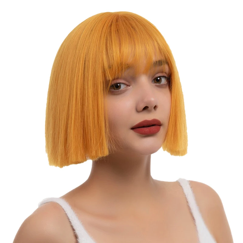 Vigorous Cheap Multicolor Short Bob Wig with Bangs Heat Resistant Synthetic Short Straight Anime Wig For Cosplay