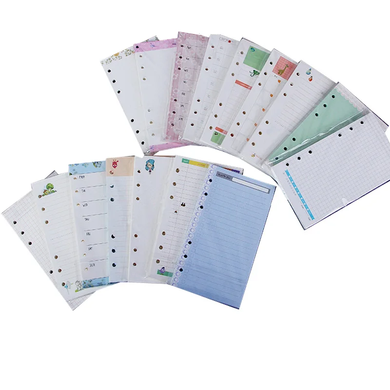 A6 Colorful Refill Paper 6 Ring Loose-leaf Refill Paper Notebook Sets Budget Binder Dividers for Planner Notebook Journal Ruler
