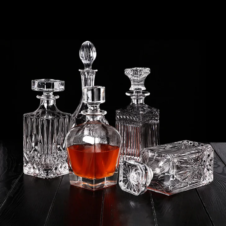 Whisky Brandy Food Storage Decanter Alcohol Liquor Wine Sparkling Wine Glass Bottle Fancy Custom Empty 250ml 450ml 750ml 1L YRSM