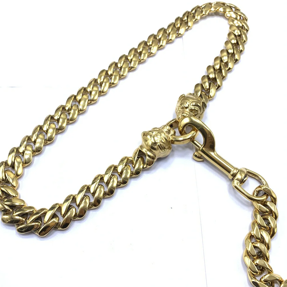 Pet Products Top Seller gold dog collars for pit bull 20mm 32mm luxury heavy duty cuban link chain dog collar gold with metal buckle