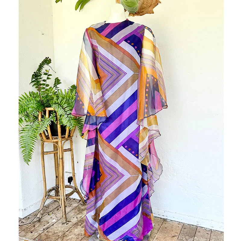 Aschulman Custom Print Elegant Summer Casual Modest Dress Maxi Beach Chiffon Kaftan Dresses for Woman