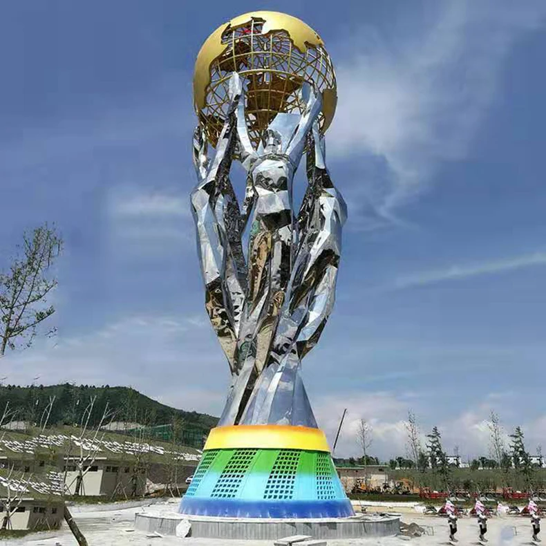 factory custom EuroCup bright polished metal circle round ball art stainless steel sculpture for outdoor plaza landmark