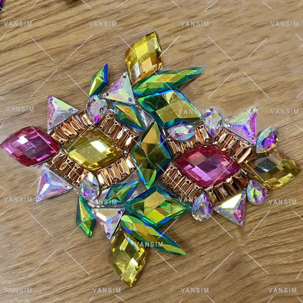 Carnival Costumes Accessories Green AB Aqua AB Iridescent Resin Rhinestone Appliques Diamond