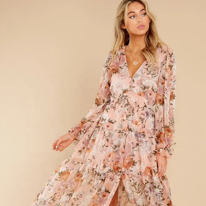 PRETTY STEPS  fashion summer deep v neck  drape long women dress maxi chiffon casual dress elegant beach bohemian ladies dresses