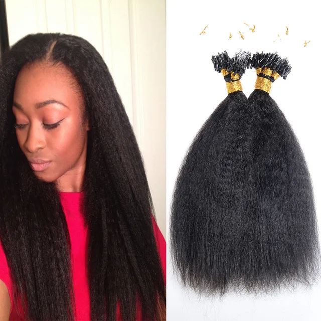 Raw cambodian unprocessed kinky straight virgin micro links ring human hair