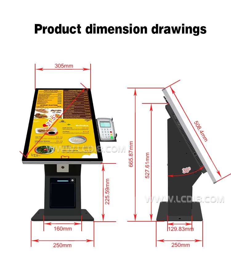 15.6 21.5 24 inch reception desk self checkout kiosks self check in kiosk hotel with 80MM printer QR scanner