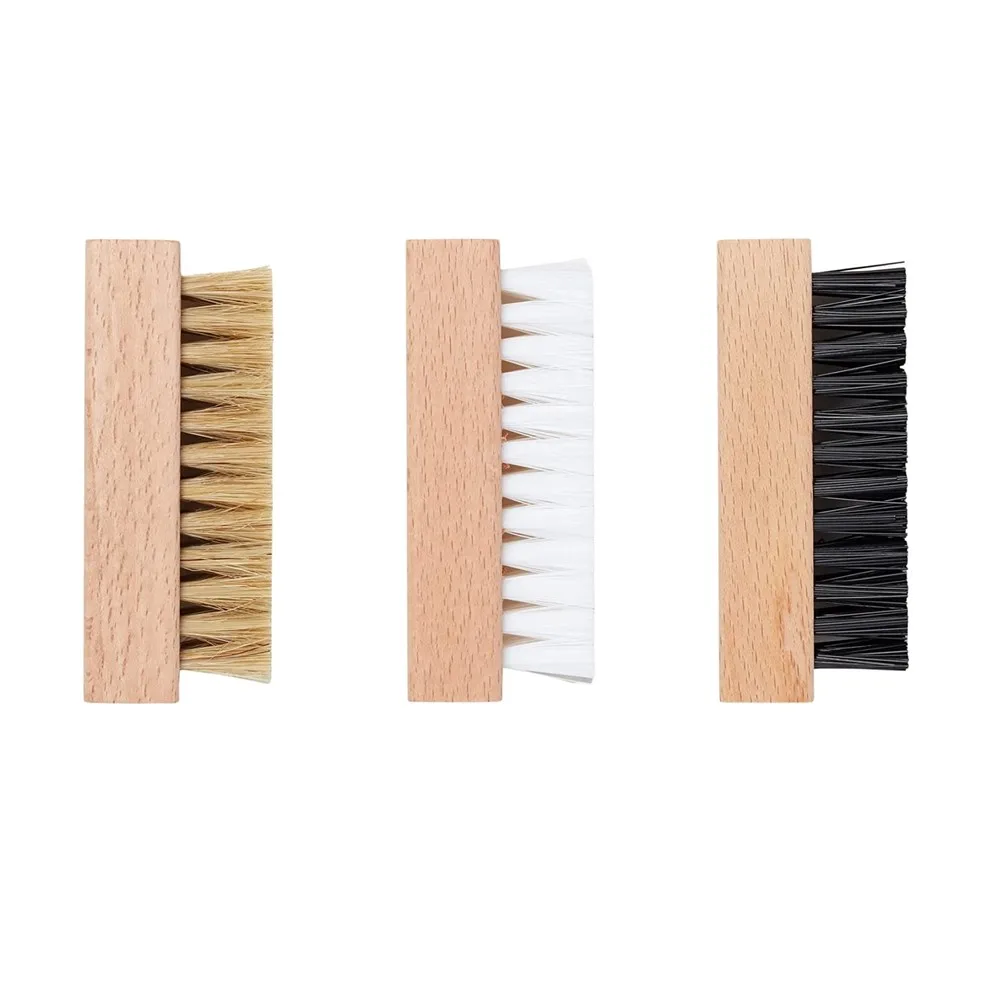 Factory Supply Free Logo Custom Wood Handle Soft Medium Hard Bristle Sneaker Shoe Cleaner Brush for Cleaning Suede Leather Mesh