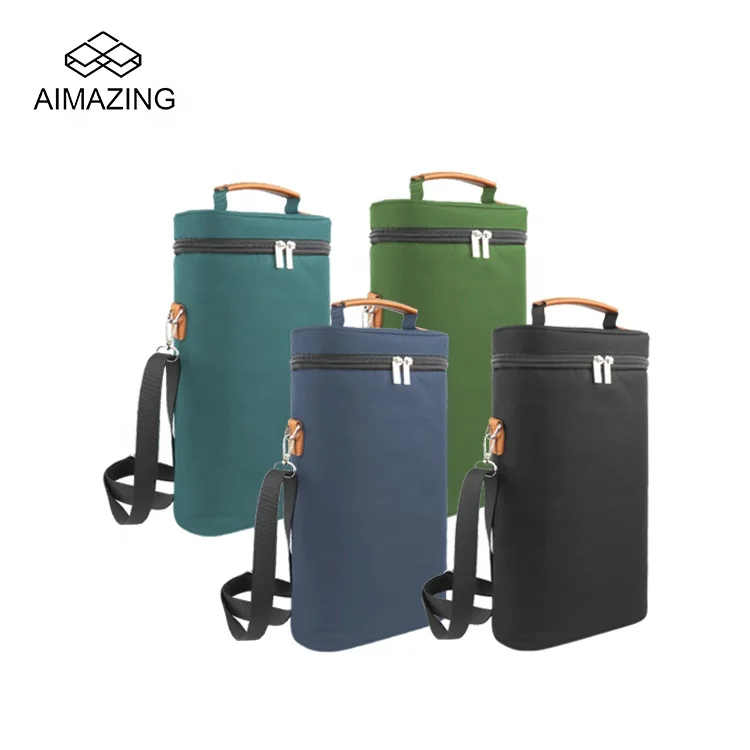 Custom Logo Insulated Portable Wine Tote Carrier For Beach 2 Bottle Reusable Wine Cooler Bag