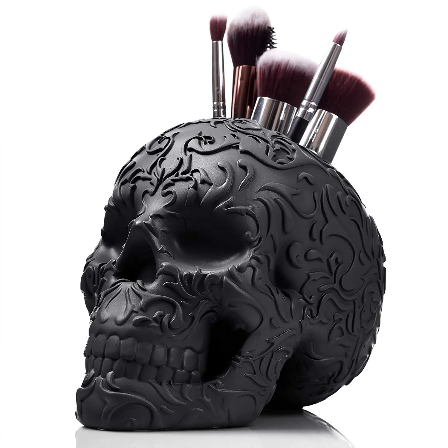 Custom Skeleton art decoration design resin matt black makeup brush holder