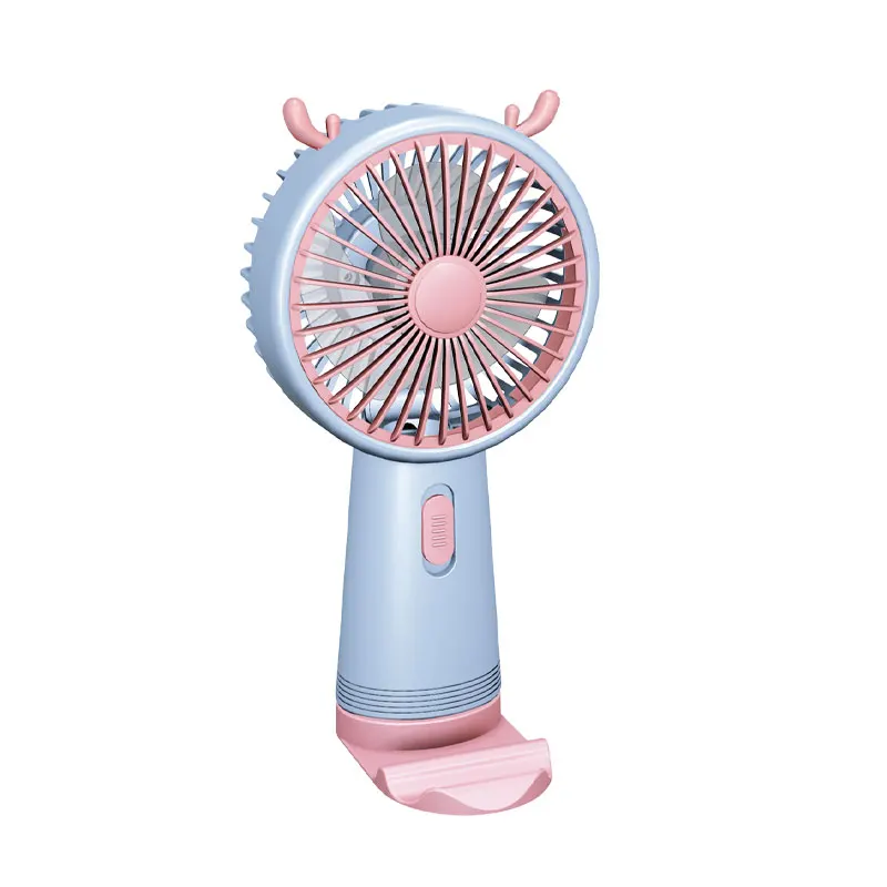 Handheld Rechargeable Mini Charger Fan with Mobile Phone Holder Cute Table Application for Hotels Garages Air Cooling Function