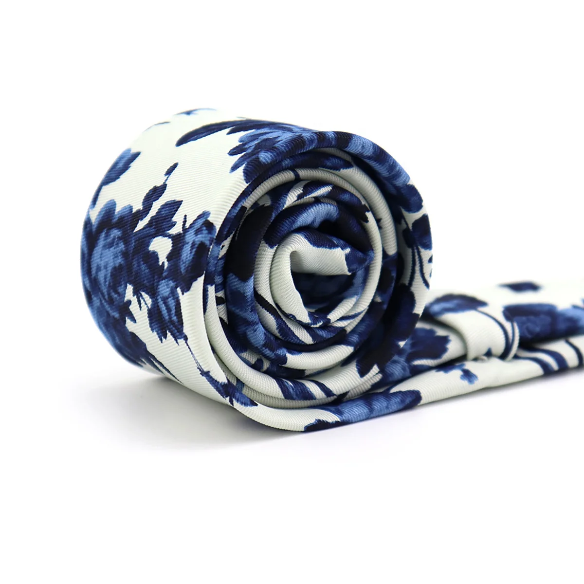 China Wholesale High Fashion Slim Skinny Microfiber Polyester Beige Blue Leaf Floral Men Tie Custom Print Necktie Travel