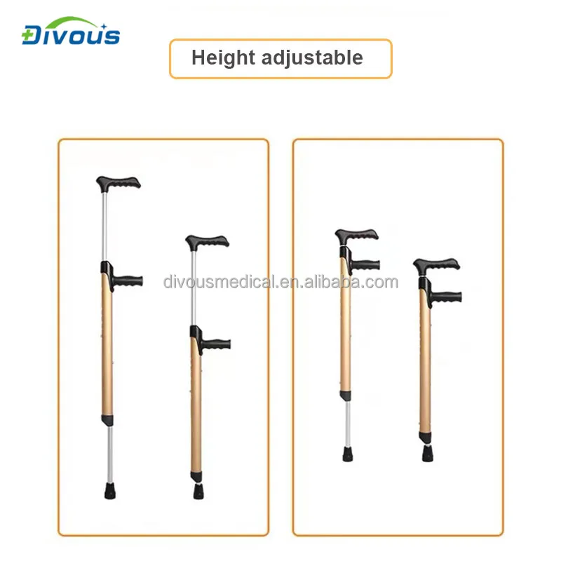 Hot Selling Aluminum Alloy Material Outdoor Travel  Adjustable Height Elderly Disabled Underarm Crutches Walker